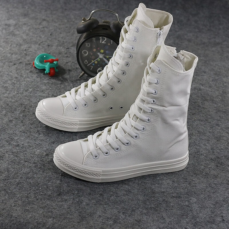 60布靴女新款帆布鞋韩版高帮拉链长筒靴子舞台演出靴帆布鞋艾玲 全