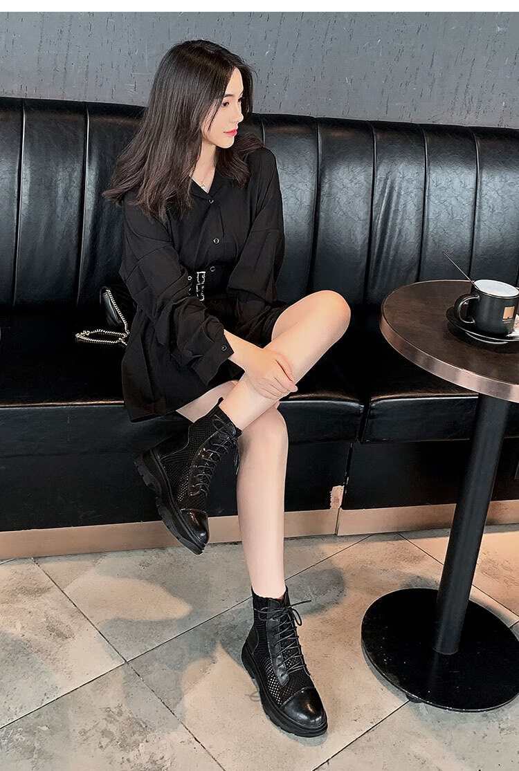 乔丹(中国)专卖网面内增高马丁靴女夏季薄款女鞋小个子网纱靴镂空短