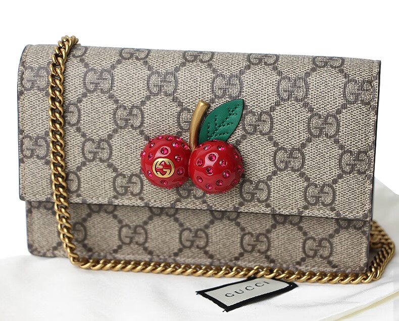 gucci古驰买手代购guccisignature系列樱桃迷你女士手拿包单肩包预售