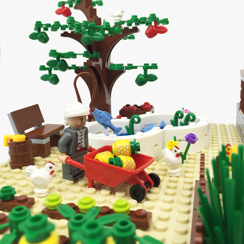 兼容小颗粒拼装积木农场玩具moc牧场猪圈鱼塘苹果树农夫兔子鸡窝 丰收