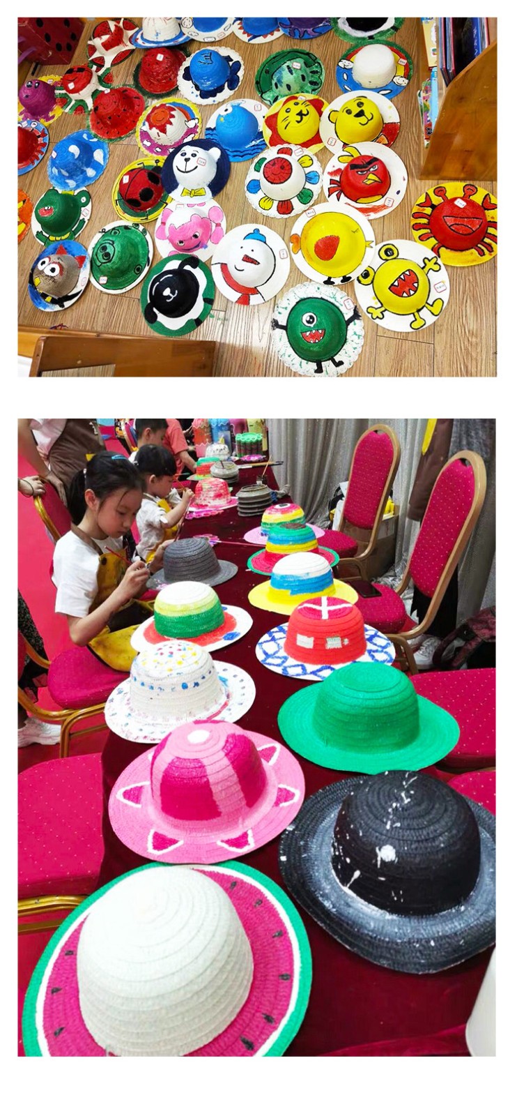 春节元旦六一儿童节绘画草帽儿童绘画帽子彩绘手工制作diy手绘创意