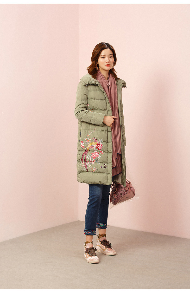 渔牌羽绒服2020年新款女冬白鸭绒中长款女士羽绒外套 深蓝 180/96a