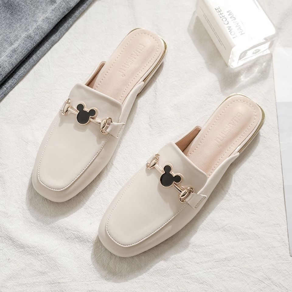 半拖鞋女2022夏款真软皮包头女外穿时尚懒人半托单鞋女网红百搭凉鞋米