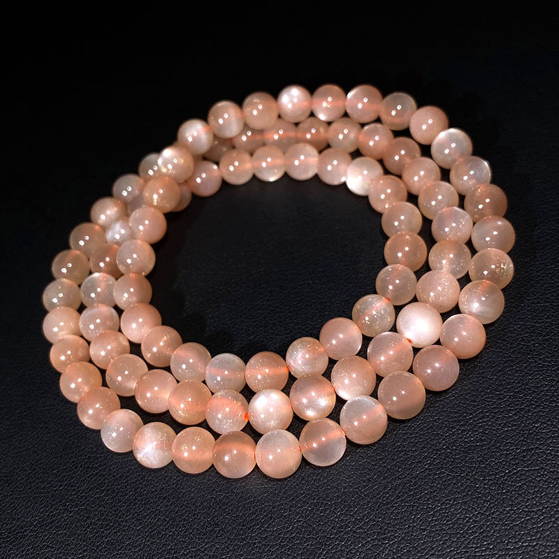 天然橙月光石手串灵动猫眼效应日光石三圈手链6mm女水晶首饰 橙月光石