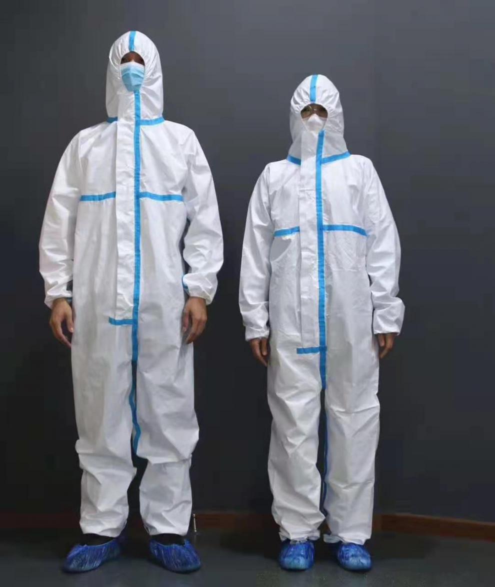 一次性无纺布防护服防油防水防尘贴条透气防护服 一次性隔离衣 sf60克
