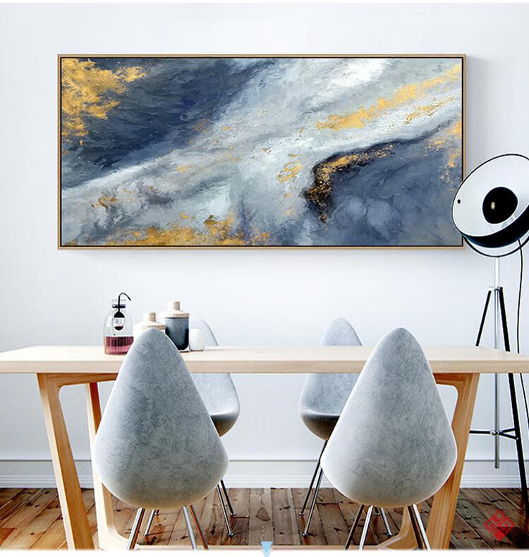 虔生缘手绘抽象油画客厅装饰画横幅轻奢手工挂画金色原创沙发背景墙