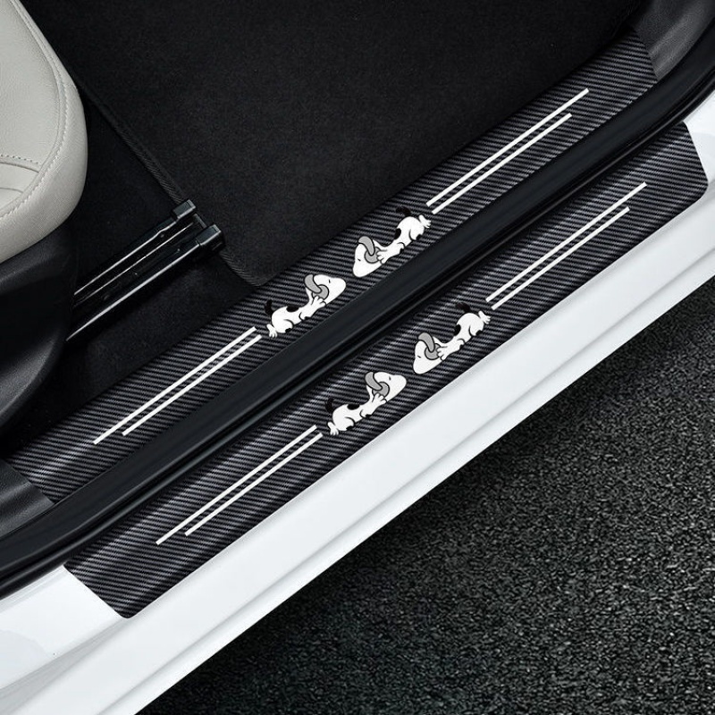 汽车门槛条车门防撞贴防撞条 汽车门槛条防踩踏保护贴碳纤纹皮革迎宾