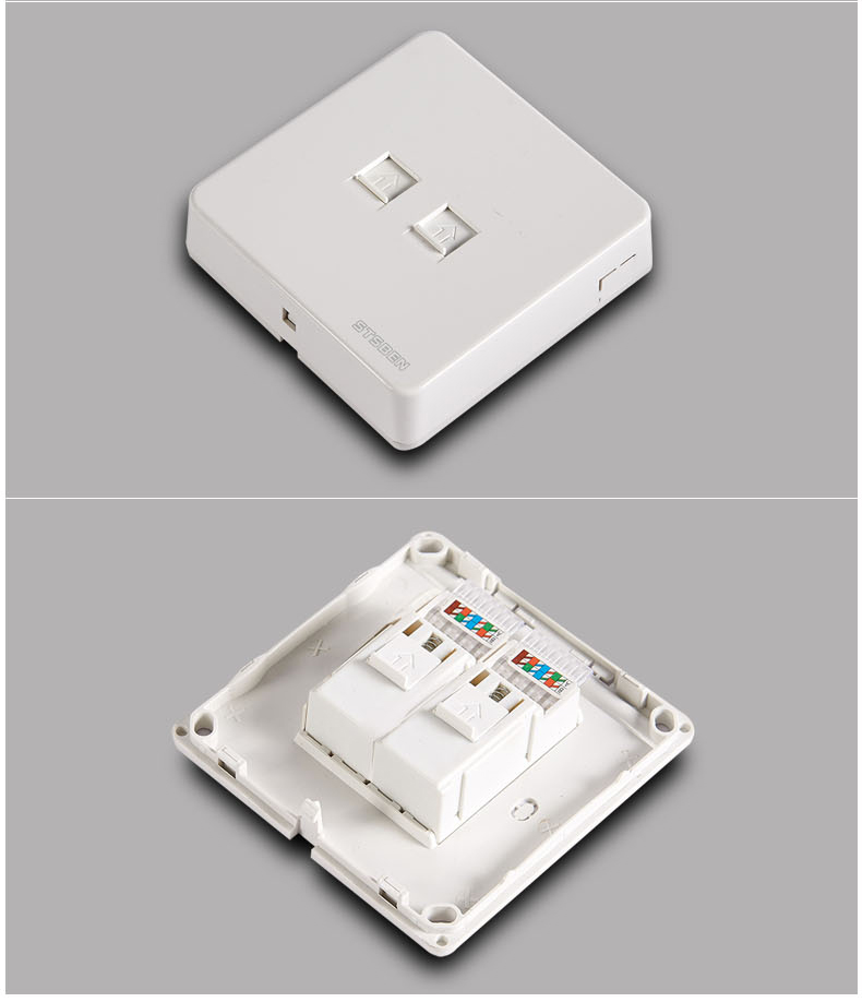 明装双口网络信息面板超五类免打线两位电脑网线插座明装两位电脑插座