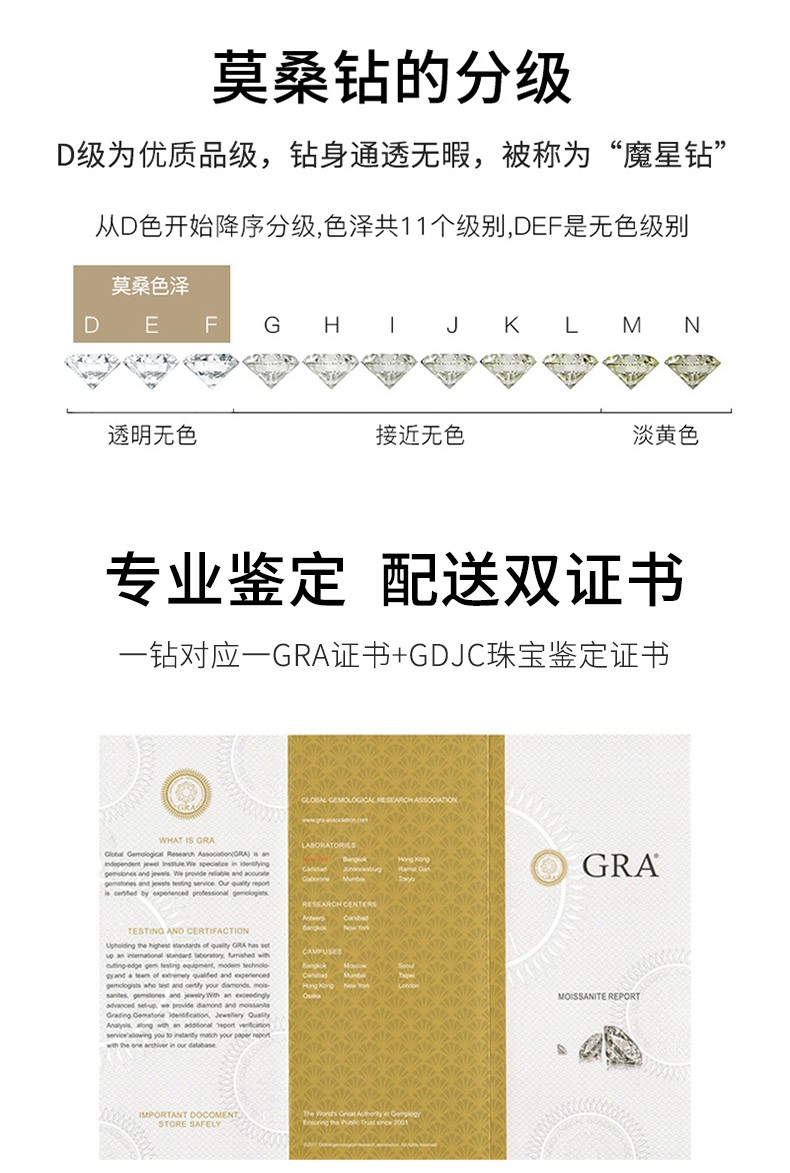 【配送证书】艾素 d色莫桑钻求婚戒指女款时尚经典镶钻情侣开口对戒