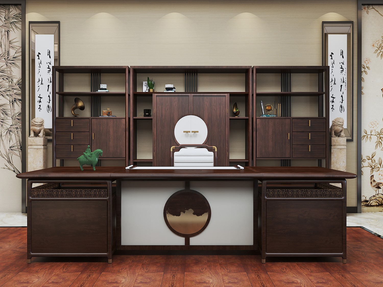 鑫乐观 新中式办公桌椅组合禅意大气总裁桌简约现代大班台老板桌办公