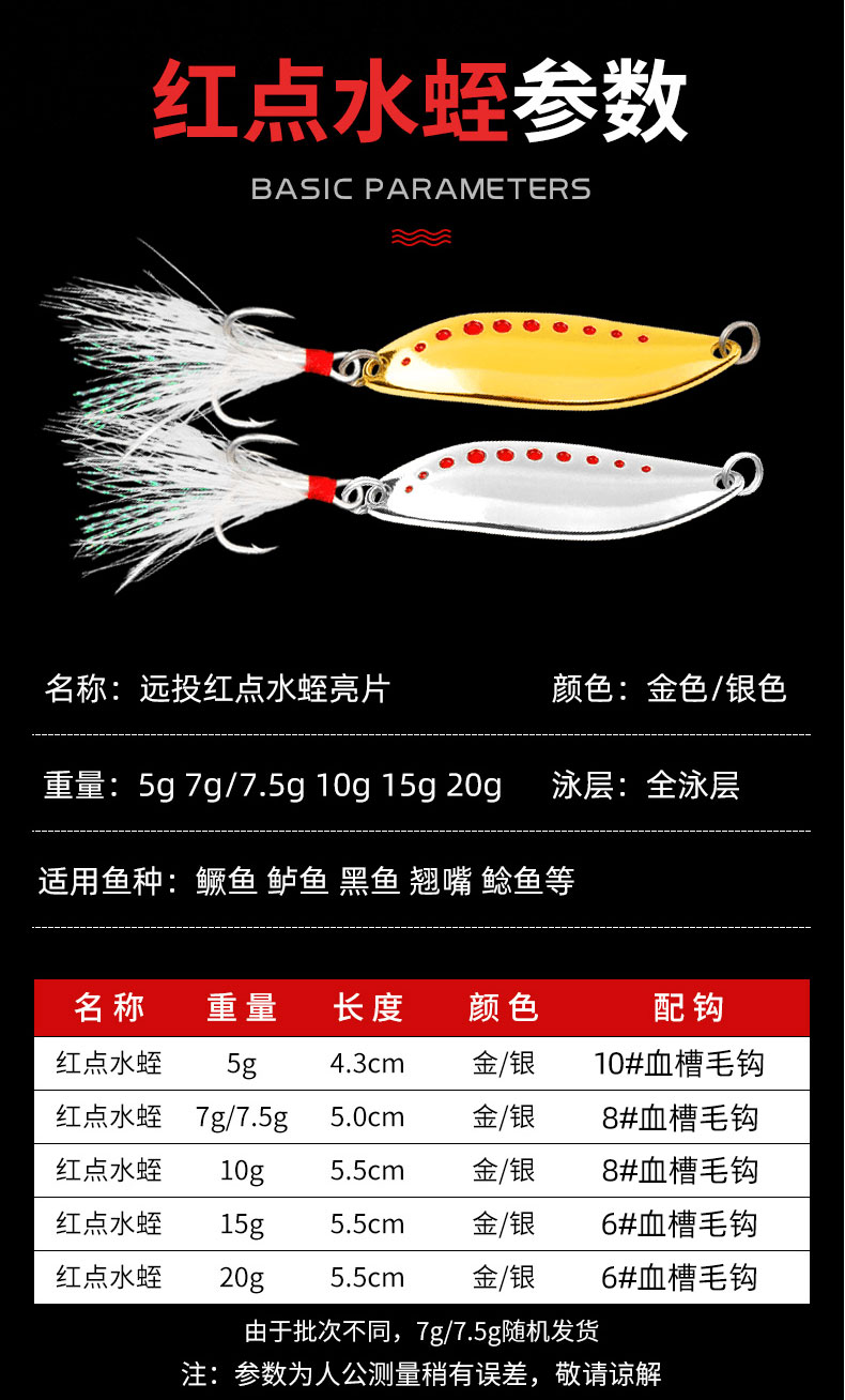 亮片路亚饵套装远投水蛭鳜鱼淡水翘嘴鳜鱼海鲈鱼专用假饵鱼饵拟饵7g