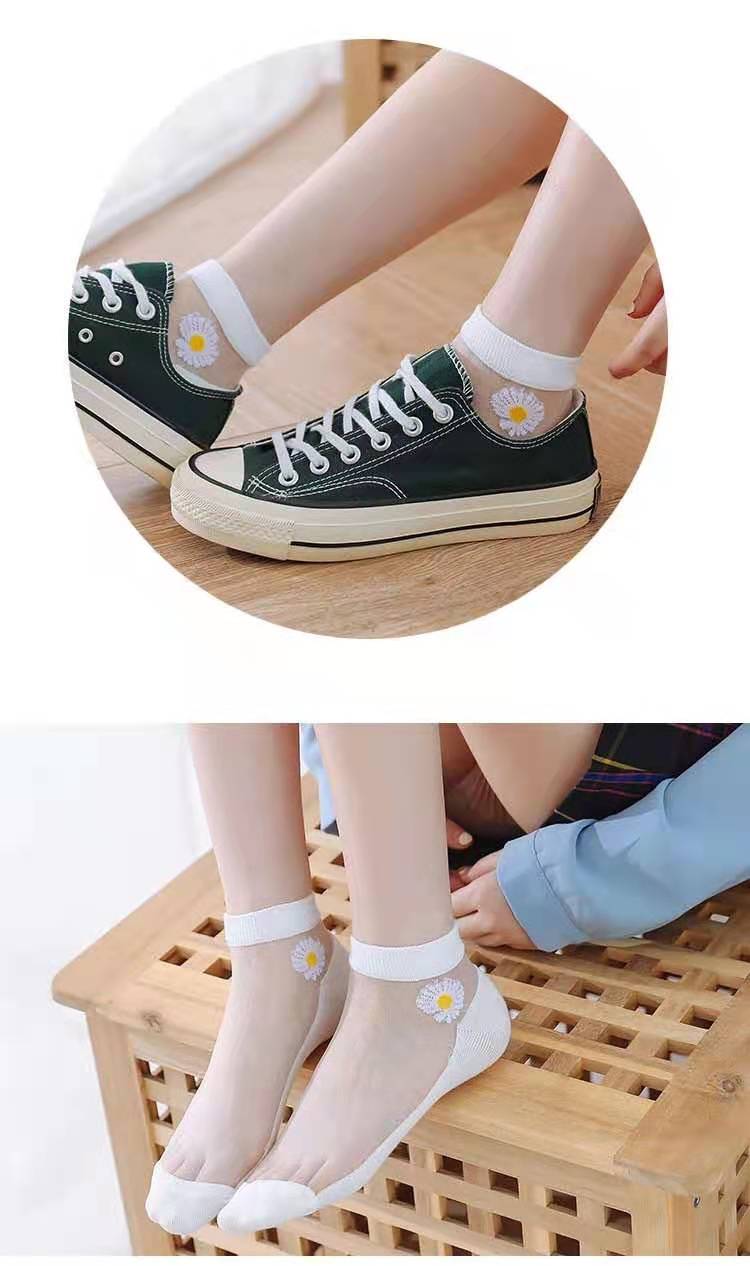 凉鞋袜女袜夏季款黑白纯色棉底玻璃短丝袜ins潮性感冰丝配凉鞋 10双