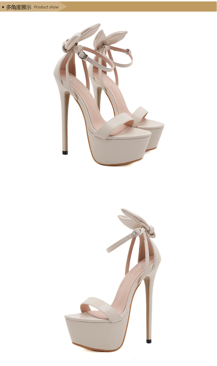 16cm绑带恨天高性感夜场舞台走秀16cm超高跟粗跟绑带凉鞋恨天高单鞋