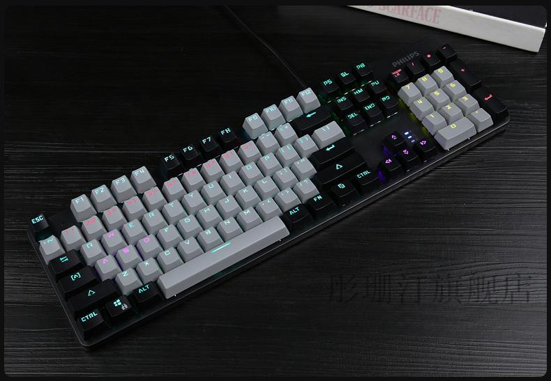 永劫无间的游戏键盘philips飞利浦真机械键盘青轴混光灰黑拼色守望