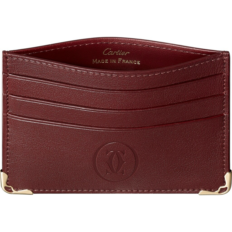 卡地亚must de cartier系列双c标志酒红色小牛皮时尚6信用卡皮夹l3001