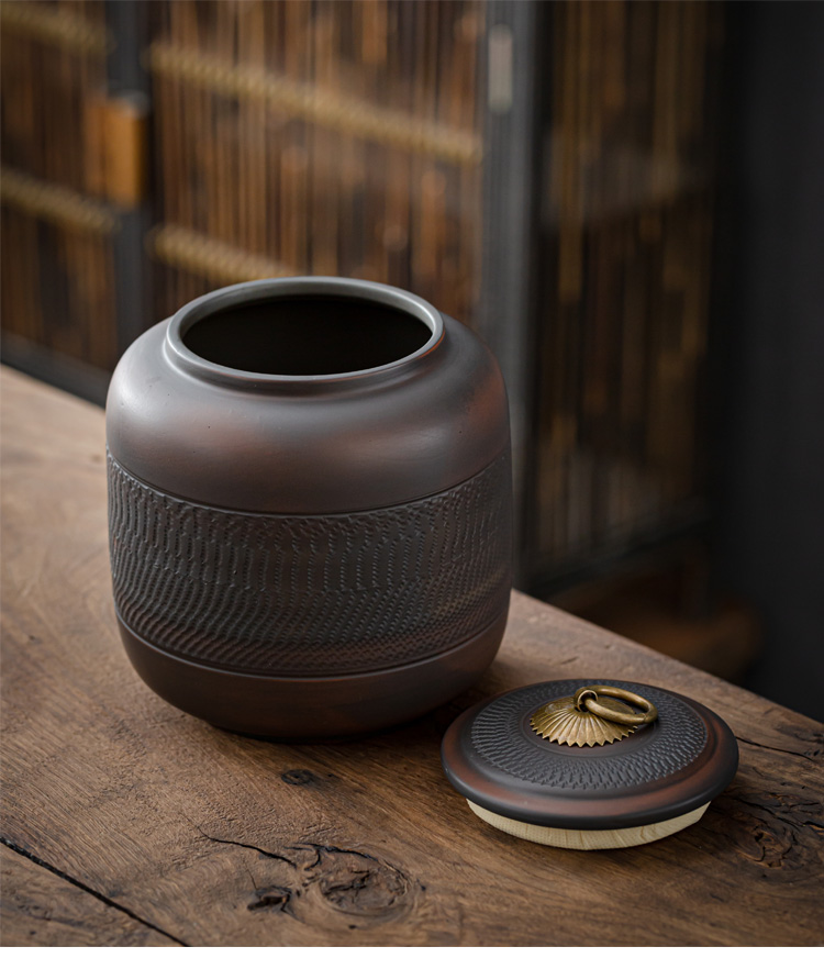 云南建水紫陶茶叶罐存茶罐普洱茶饼七子饼超大号家用密封罐醒茶缸 紫