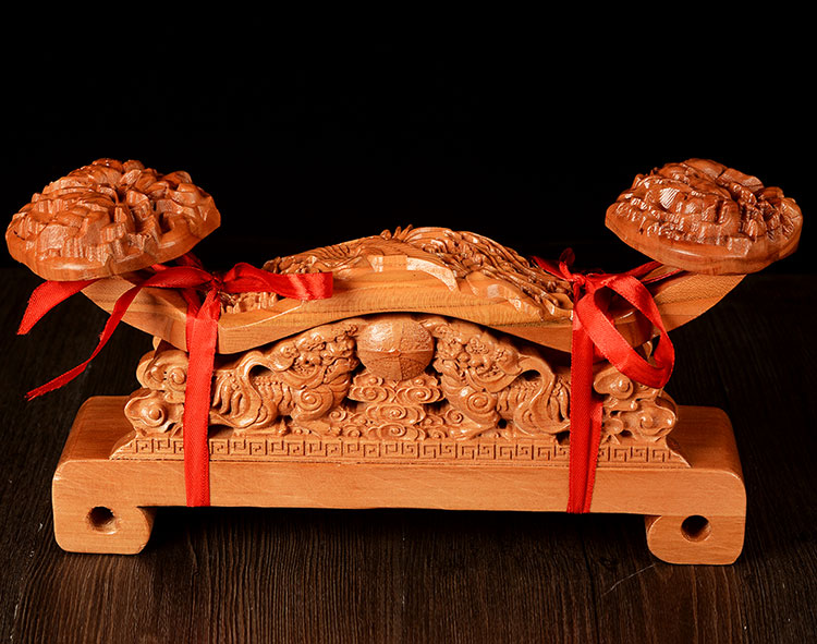 桃木如意摆件木雕摆设福禄寿桃家居客厅工艺品礼品 长50cm凤凰牡丹-事