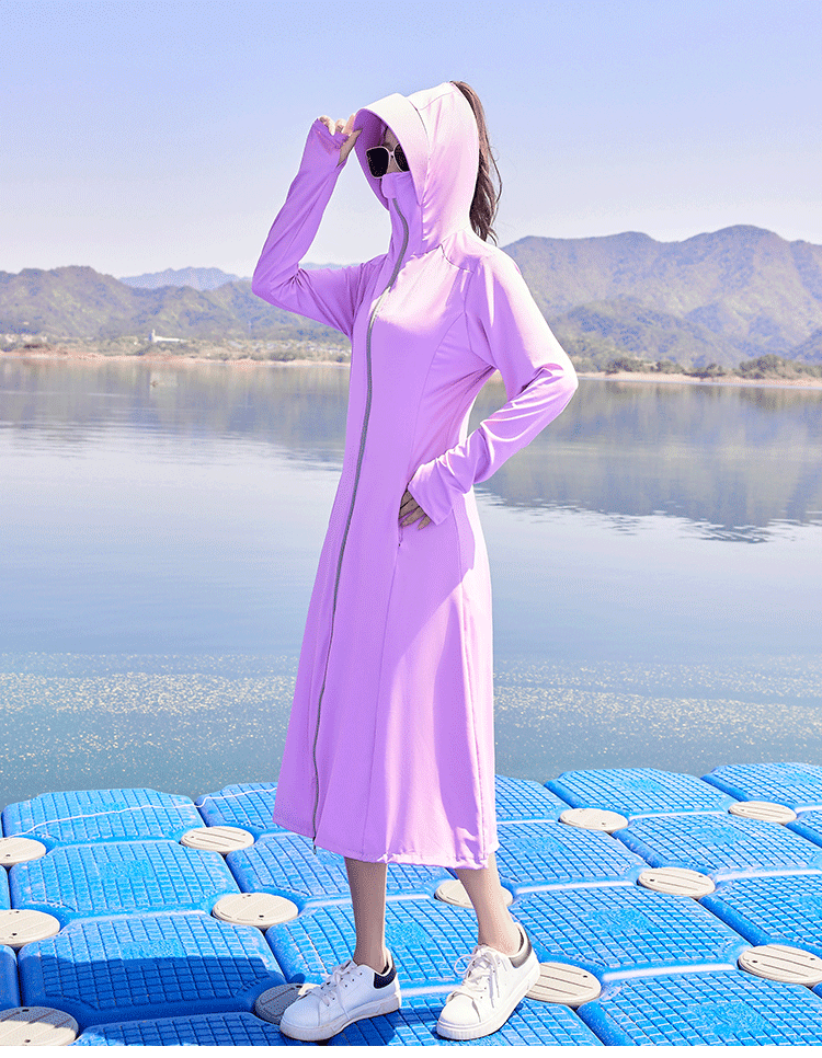 ohsunny防晒衣中长款22夏新款中长款修身防紫外线透气冰丝薄款紫色s