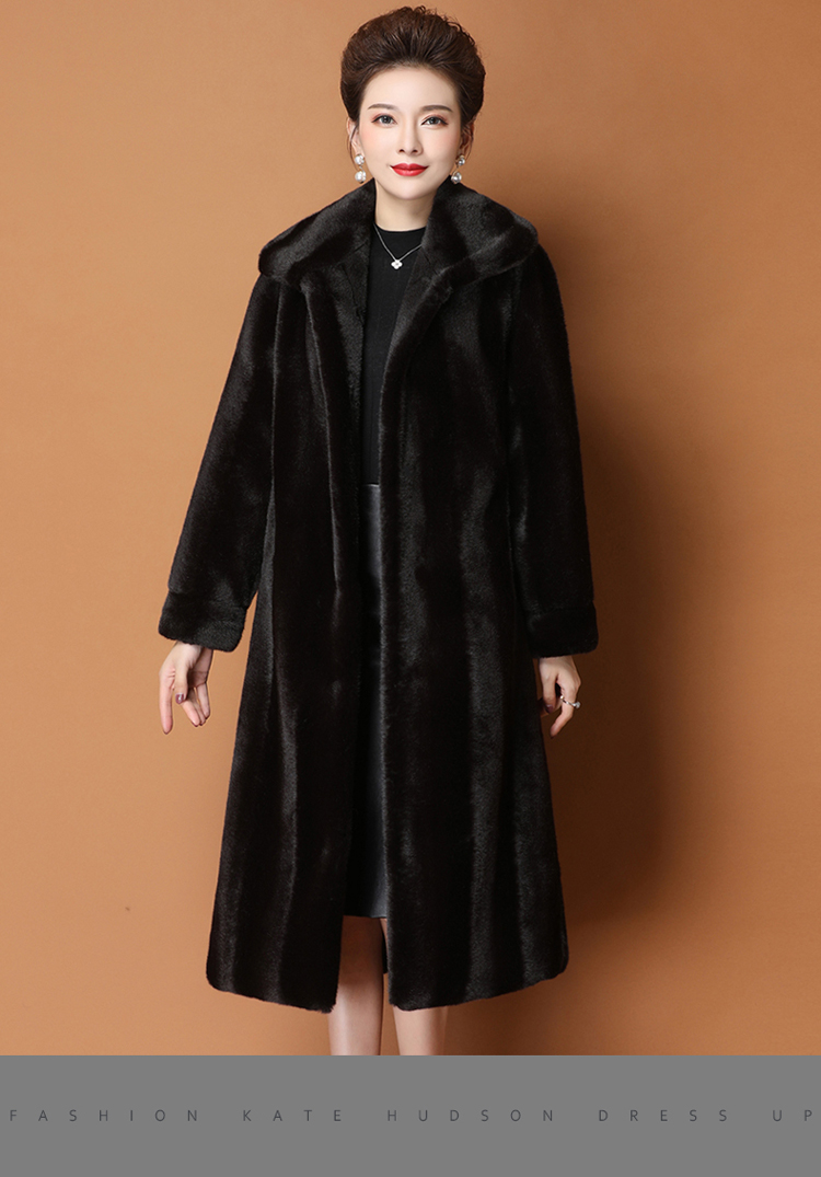 高档品质水貂毛皮草女式貂皮大衣整貂天鹅绒过膝长款中年妈妈冬装外套