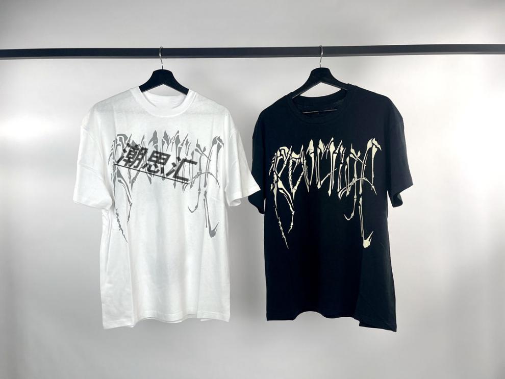 潮思汇 fla同款revenge风格bones tee龙骨骷髅反光短袖t恤xxx同款高街