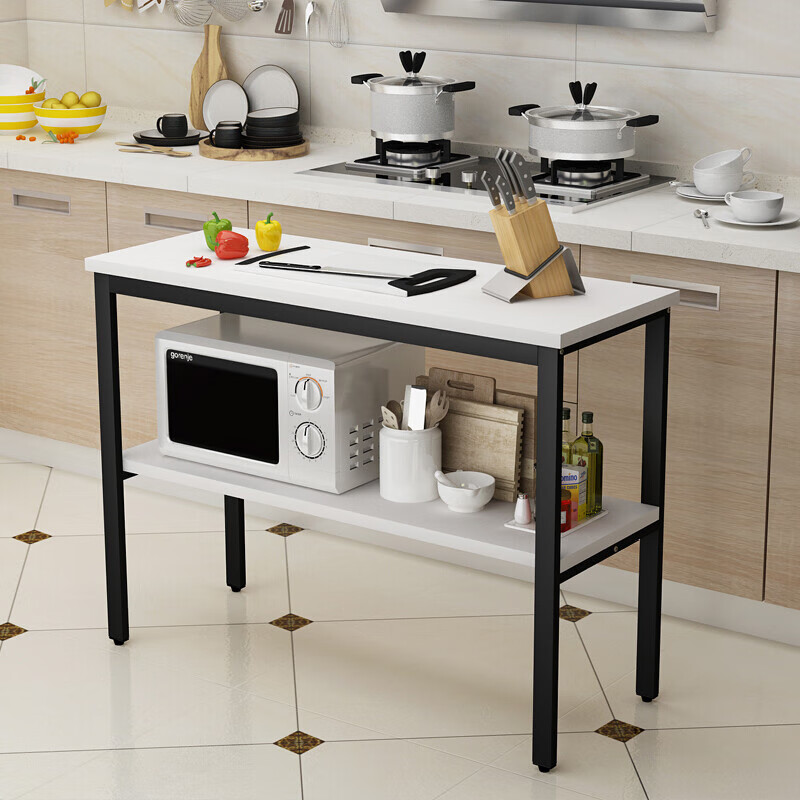 厨房置物架落地多层切菜桌操作台钢木餐桌简易桌微波炉架子置物桌 3层