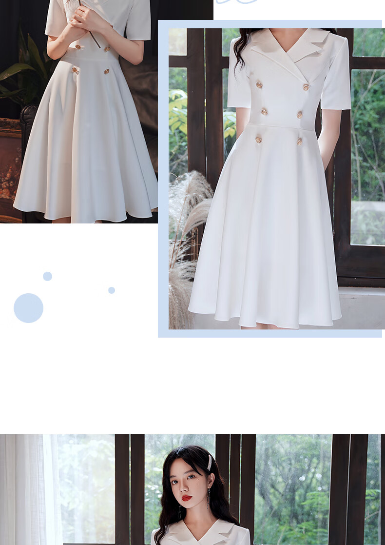 雨萌雅 中学生主持人服装女白色小礼服正式场合播音艺考平时可穿气质