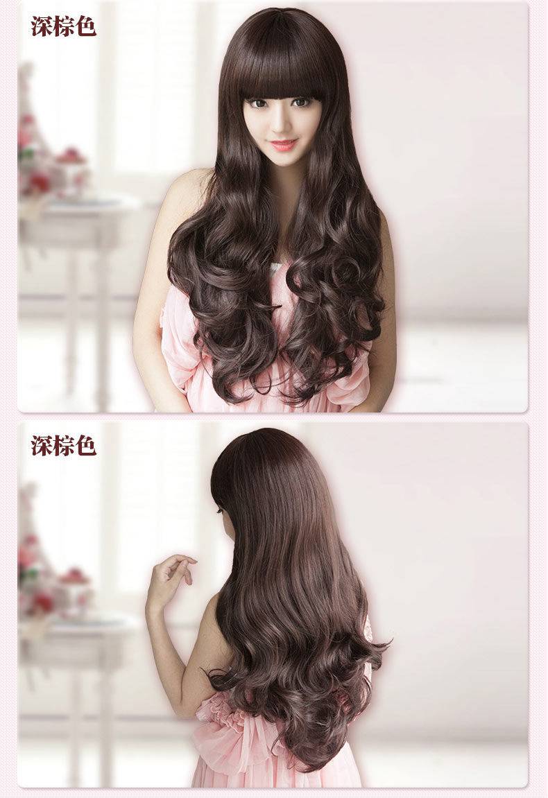 假发女士长卷发空气齐斜刘海大波浪全头套式自然修圆脸仿真梨花头 深