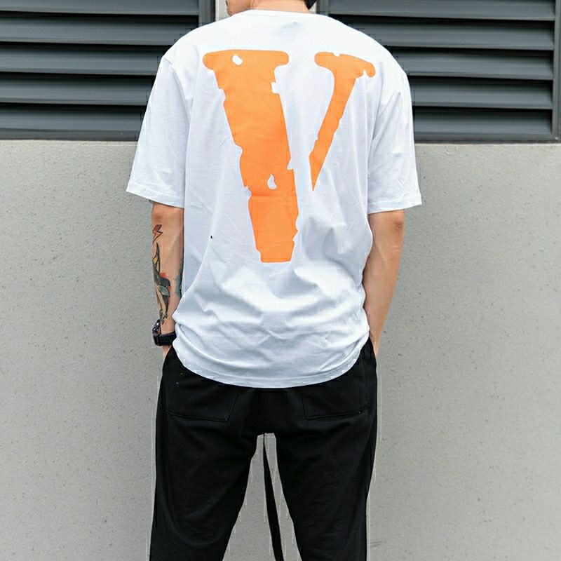 vlone同款lifefriends陈冠希同款短袖黑橙大v潮牌嘻哈宽松t恤男女黑色
