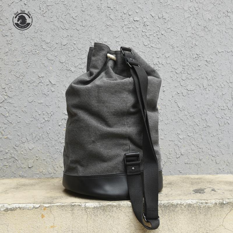 andseeyou品牌 单肩包男 时尚帆布圆筒包 复古运动健身包 大容量旅行