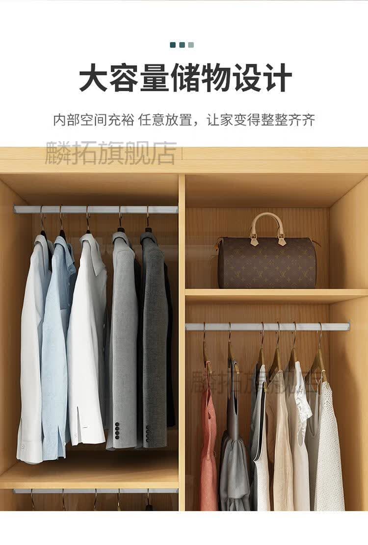 简约现代实木衣柜推拉门卧室家用松木门滑移门柜子中式原木衣橱 棕色