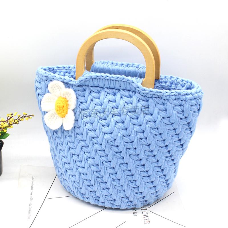 包挎包手提夏季女包手织包送女友桅海 冰丝(荧光绿小花麦穗材料包)