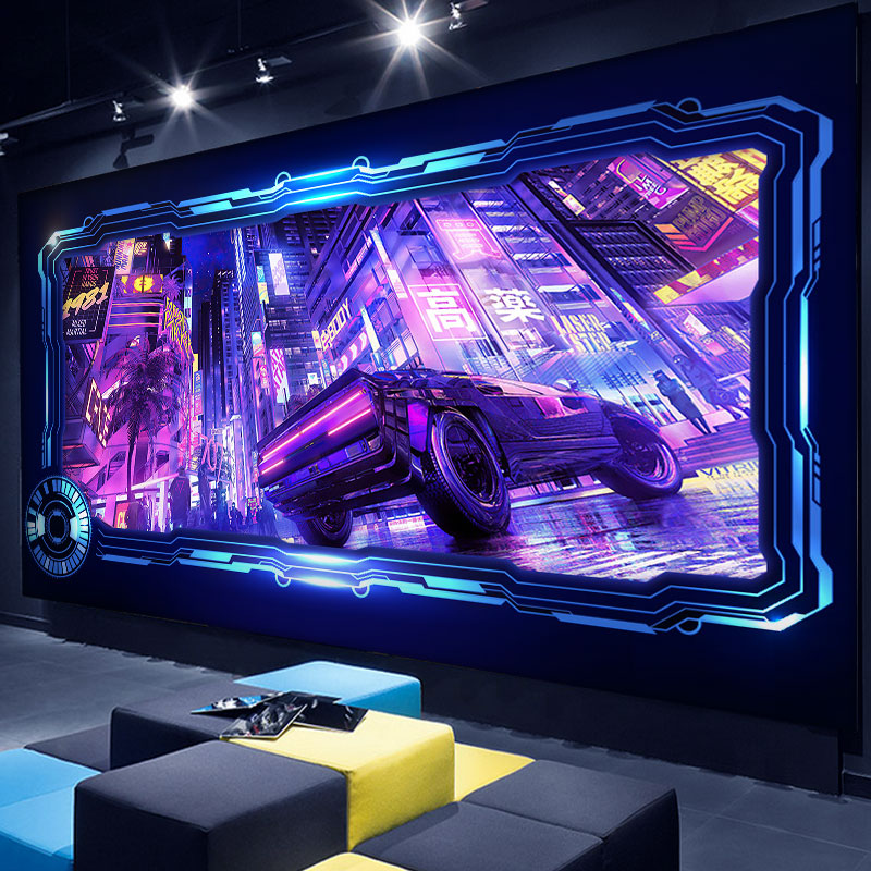 赛博朋克背景布3d赛博朋克墙纸ktv动感背景墙装饰布电子游戏电竞馆