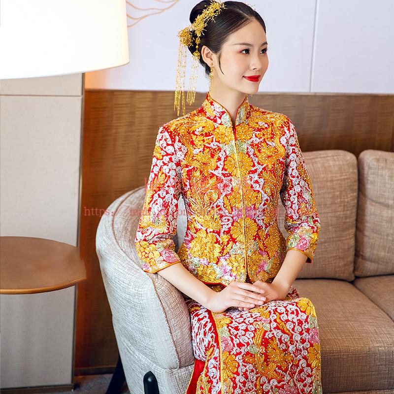 hnxc 香港潮牌龙凤褂2020新款中式结婚秀禾服小个子礼服复古出阁服