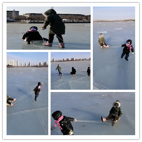 冰车户外滑冰车雪爬犁儿童成人床实木嘎东北老式运动新款 蓝色带座