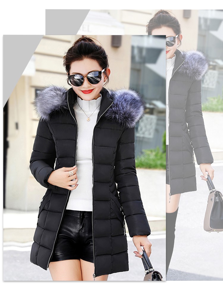 棉服女棉衣中长款大毛领韩版修身显瘦厚女式保暖流行冷冬装女款休闲