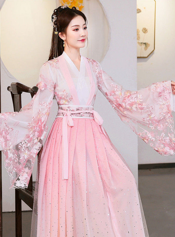 精莹莉古代古装衣服女学生初中生齐腰汉服仙女裙网纱中国风公主套装