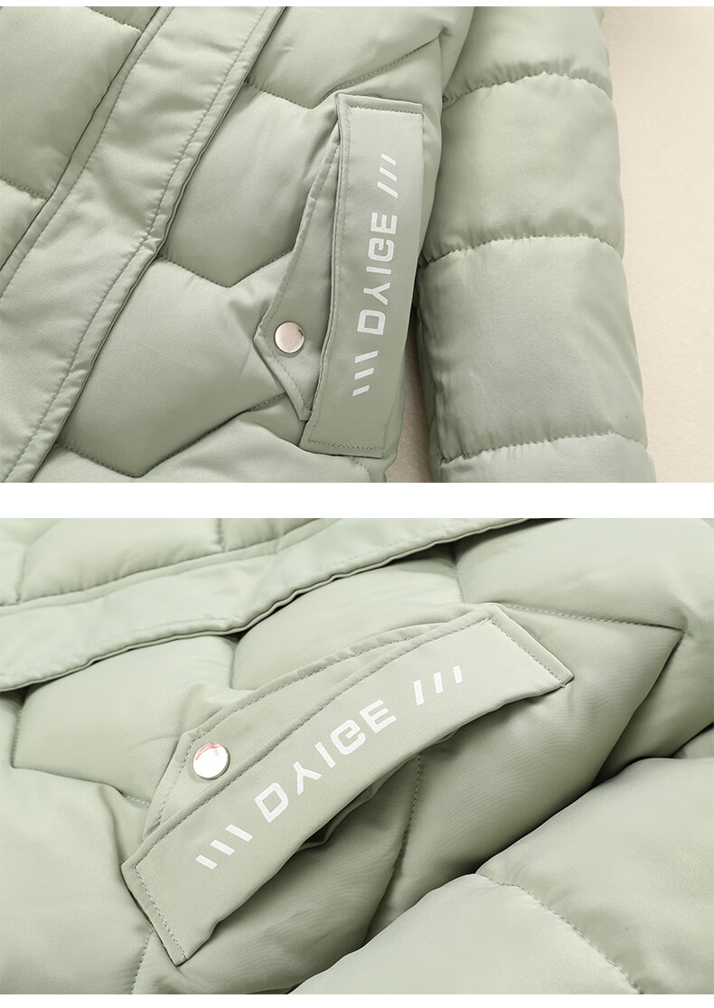 浪莎(langsha)冬季羽绒服女中长款 显瘦学生服加厚高中少棉 豆绿色