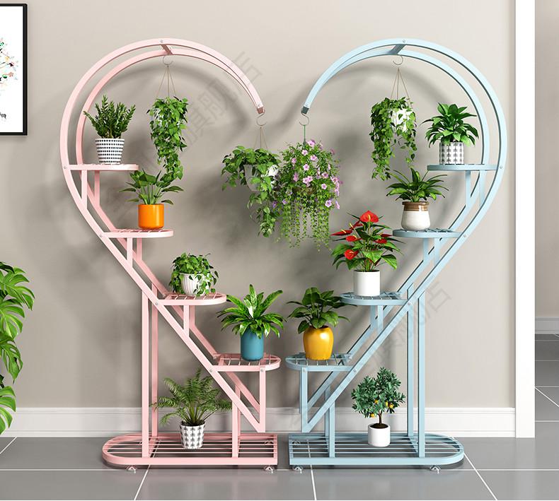 花架置物架阳台花盆挂架室外客厅落地多层装饰室内铁艺心形花架子