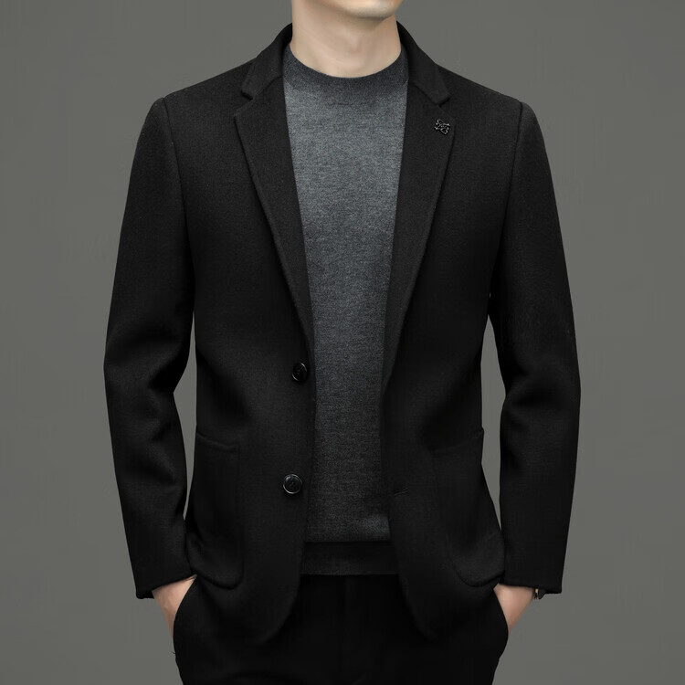 戗驳领西服外套男秋冬季男士商务羊毛西服纯色休闲毛呢西装专柜品质