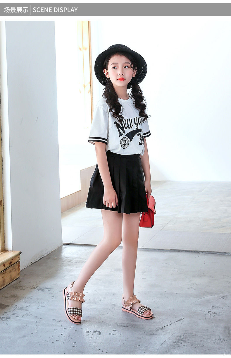 后魔术贴女童凉鞋新款一鞋两穿儿童凉鞋小学生时尚女孩中大童凉鞋黑白