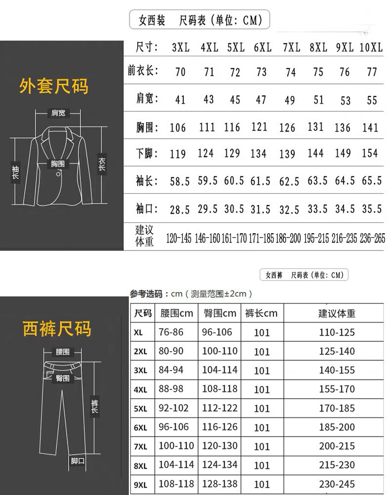 正装尺码对照表女士图片