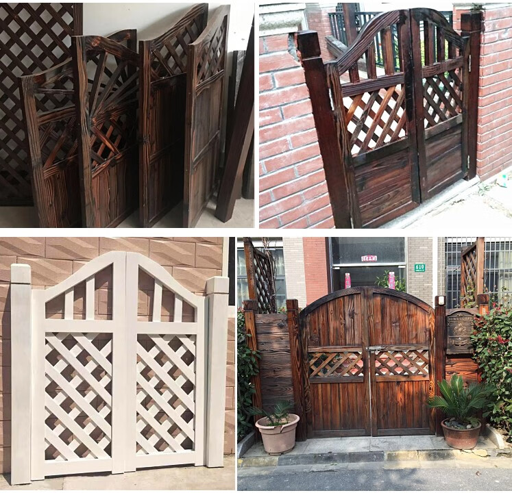 庭院木门户外腐木篱笆门院子双开门定做室外花园围栏栅栏门拱门蓝色