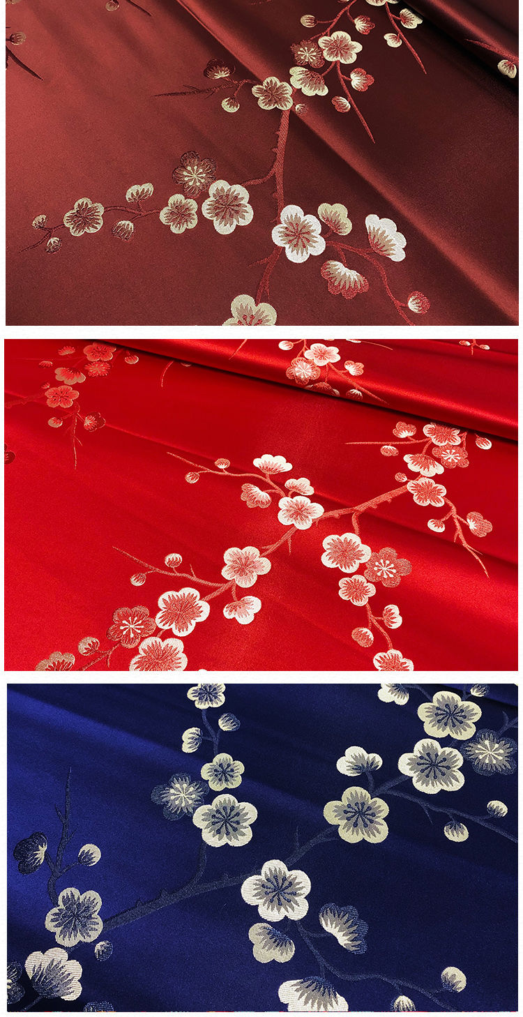 梅花中国风织锦缎唐装旗袍面料优雅丝绸断面光滑服装汉服 玫红【图片