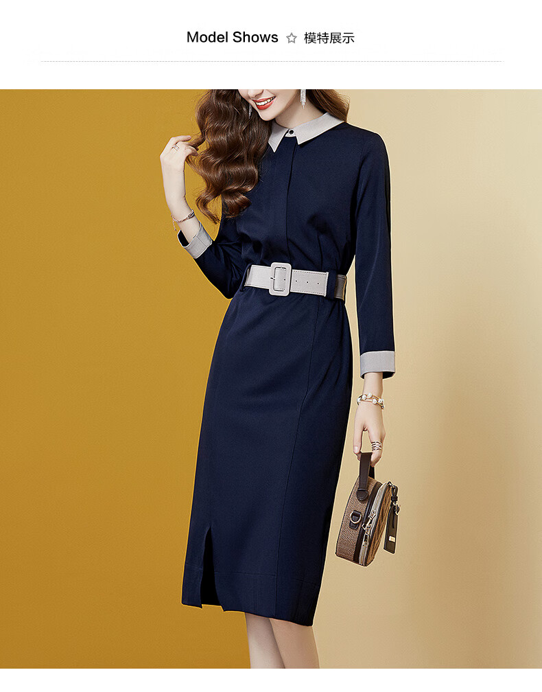 海青蓝服饰轻熟风收腰显瘦一步裙新款女装通勤气质修身春秋连衣裙
