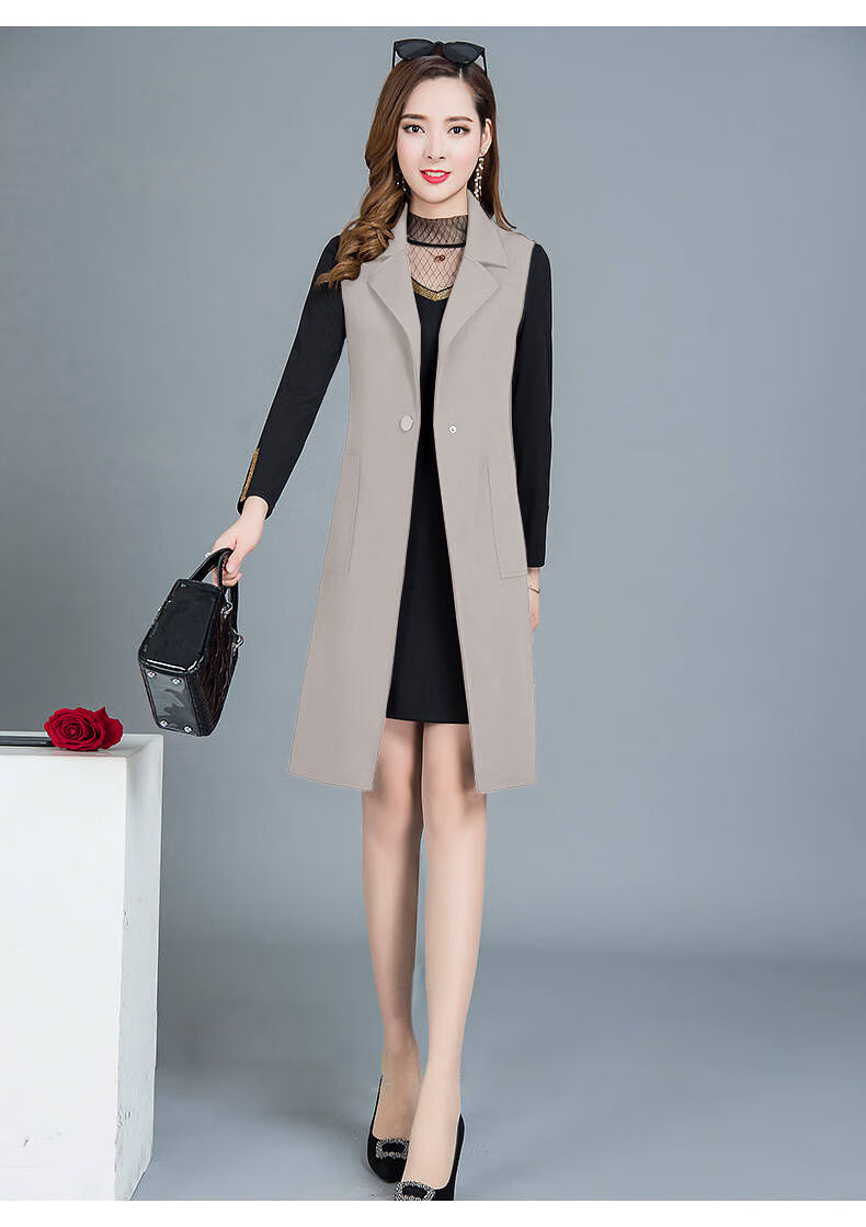 毛呢马甲背心开衫时尚百搭韩版中长款外套女装米白色马甲s建议8090斤