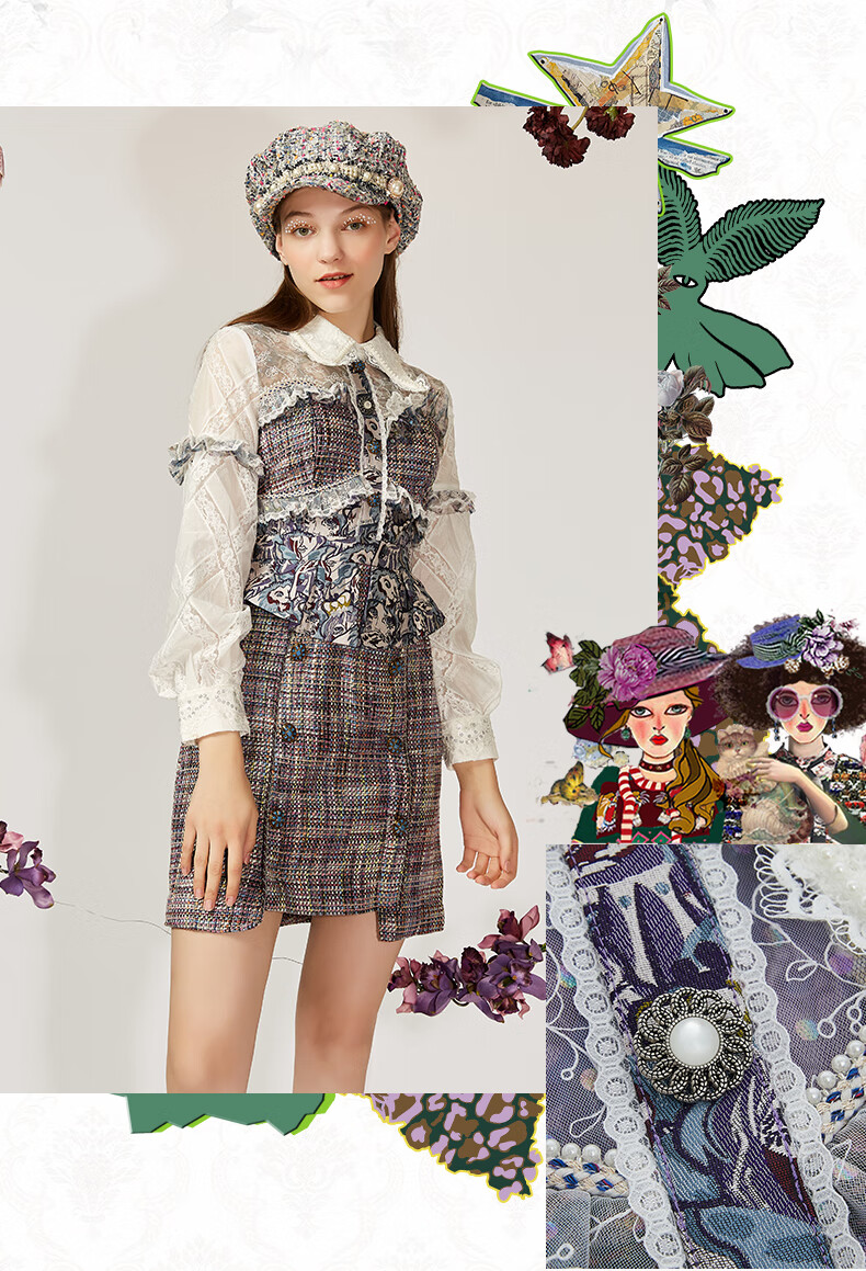 lulualways我爱露露刺绣花边不规则毛呢连衣裙llc5057紫色m