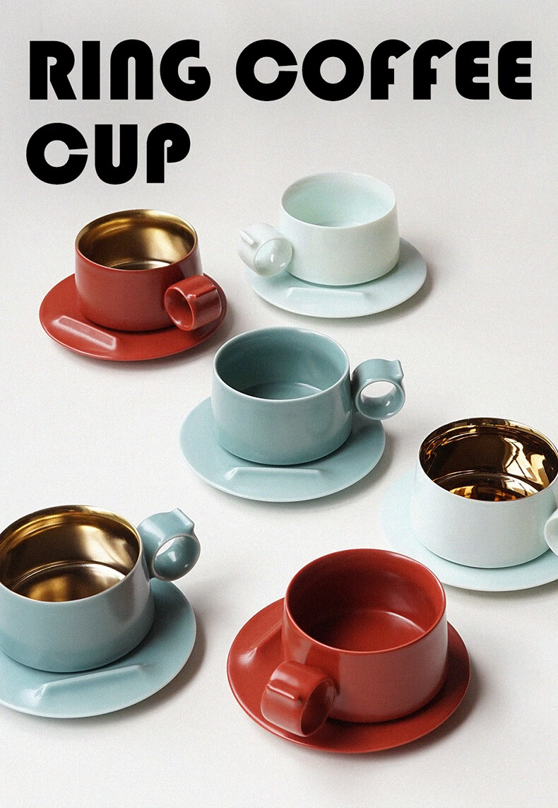 瓷杯指环咖啡杯景德镇设计师陈鹏飞手作马克杯高档轻奢陶瓷杯子朱樱