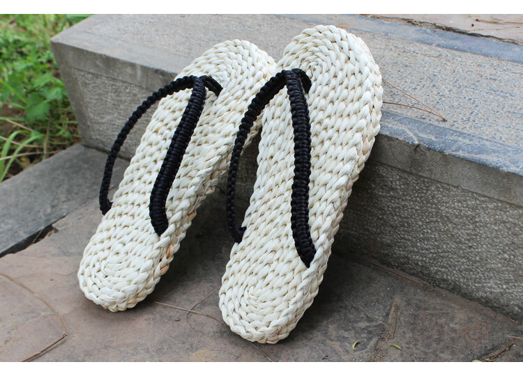 男士夏季拖鞋加肥加大码人字拖复古草编鞋手工编织男女草鞋人字凉透气