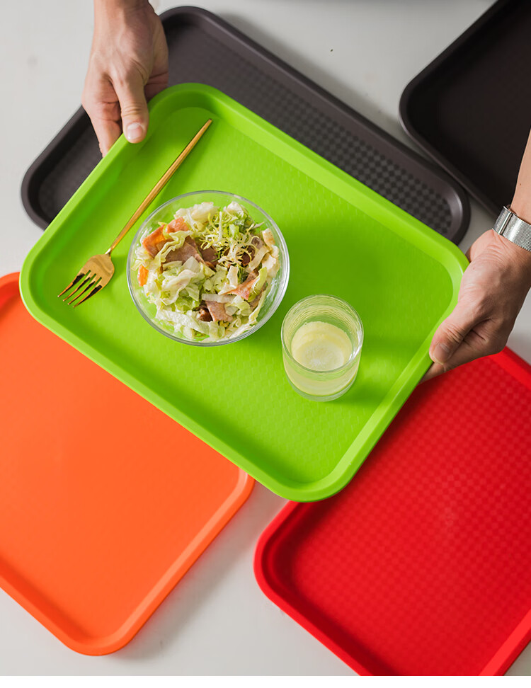 塑料托盘长方形大号滑商用快餐盘饭店食堂端菜托盘餐具家用盘子 黑色