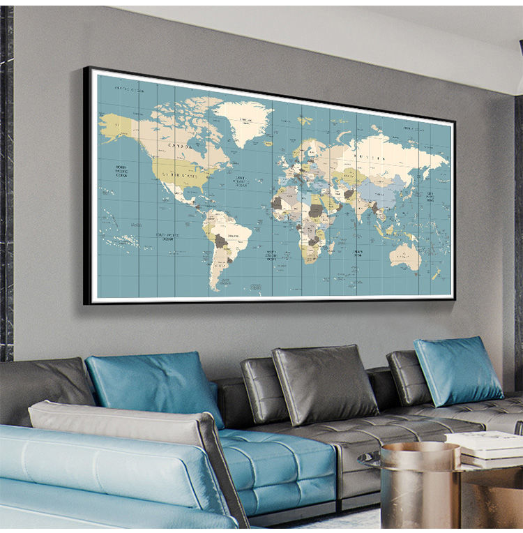 西门町世界地图装饰画客厅沙发背景墙挂画办公室书房墙壁画中英文版